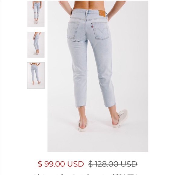 Levi's: 501 Taper Cropped Jean in Light Denim - Picture 3 of 3